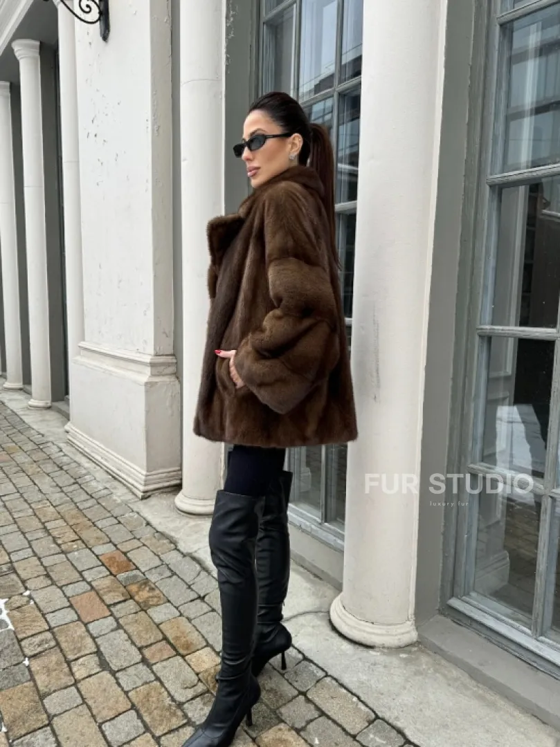 Кимоно полушубок английский воротник - цвет соболь