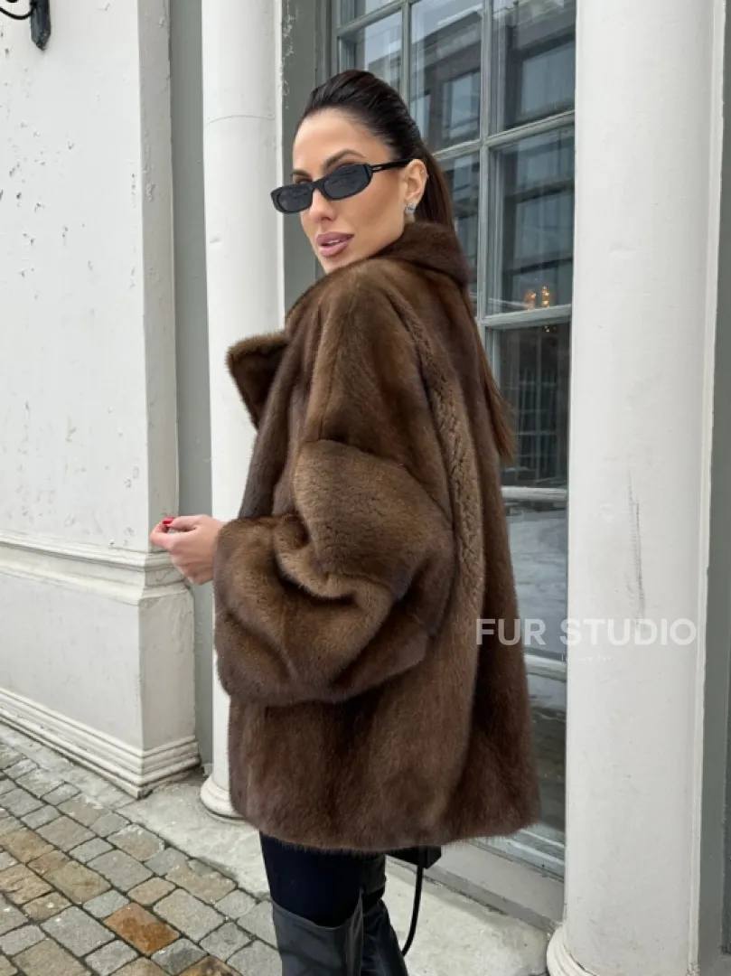 Кимоно полушубок английский воротник - цвет соболь