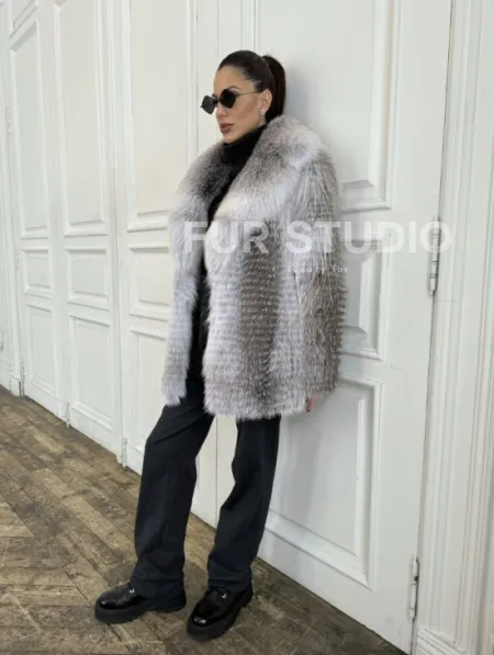 Шуба из меха арктической лисы - серая - фото 6