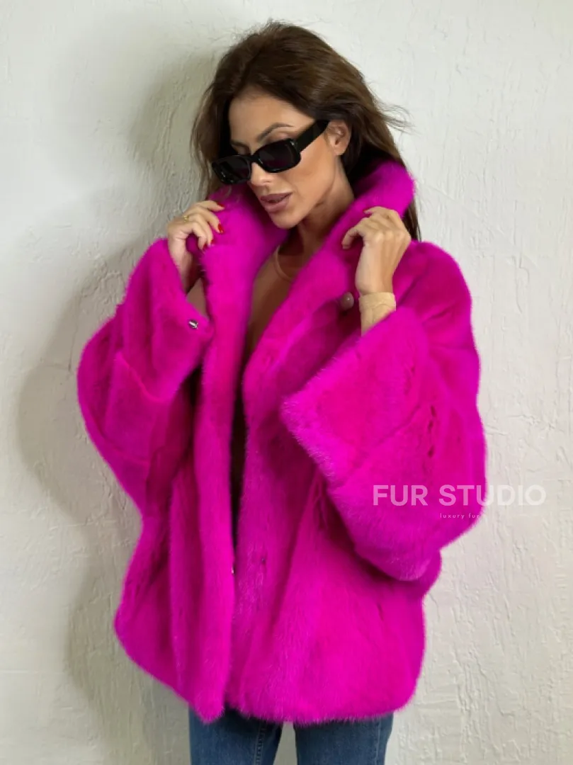 Короткая автоледи мех NAFA английский воротник - фуксия