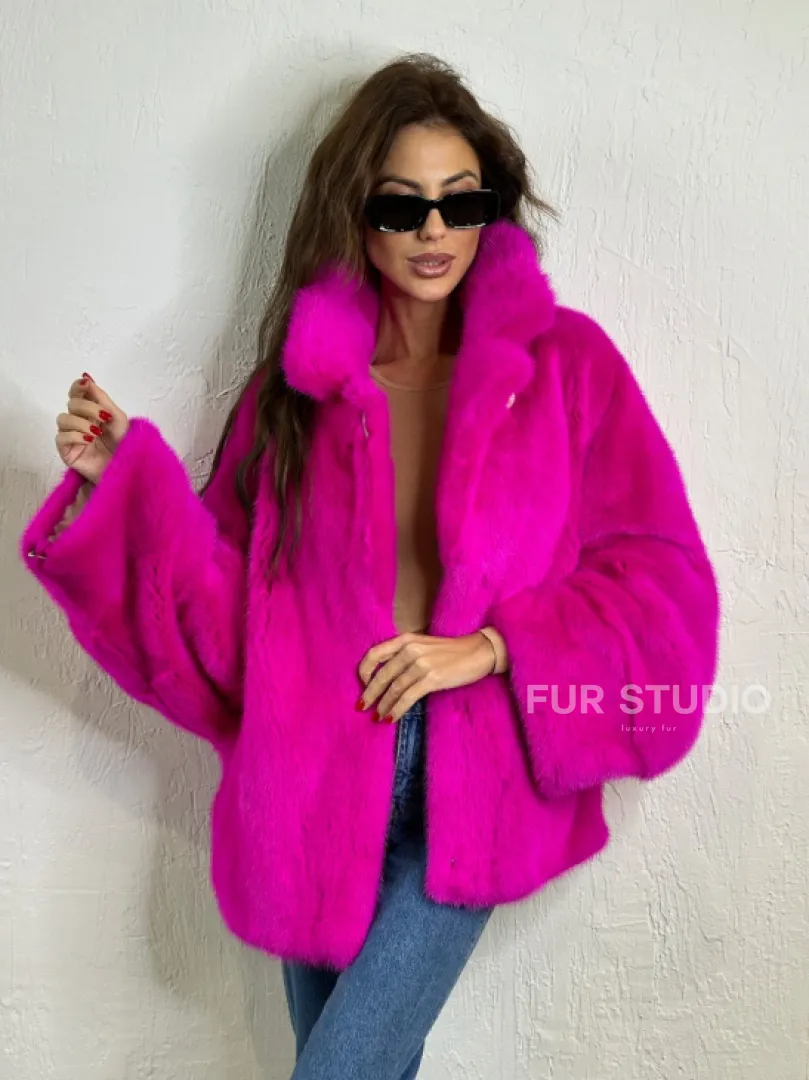 Короткая автоледи мех NAFA английский воротник - фуксия