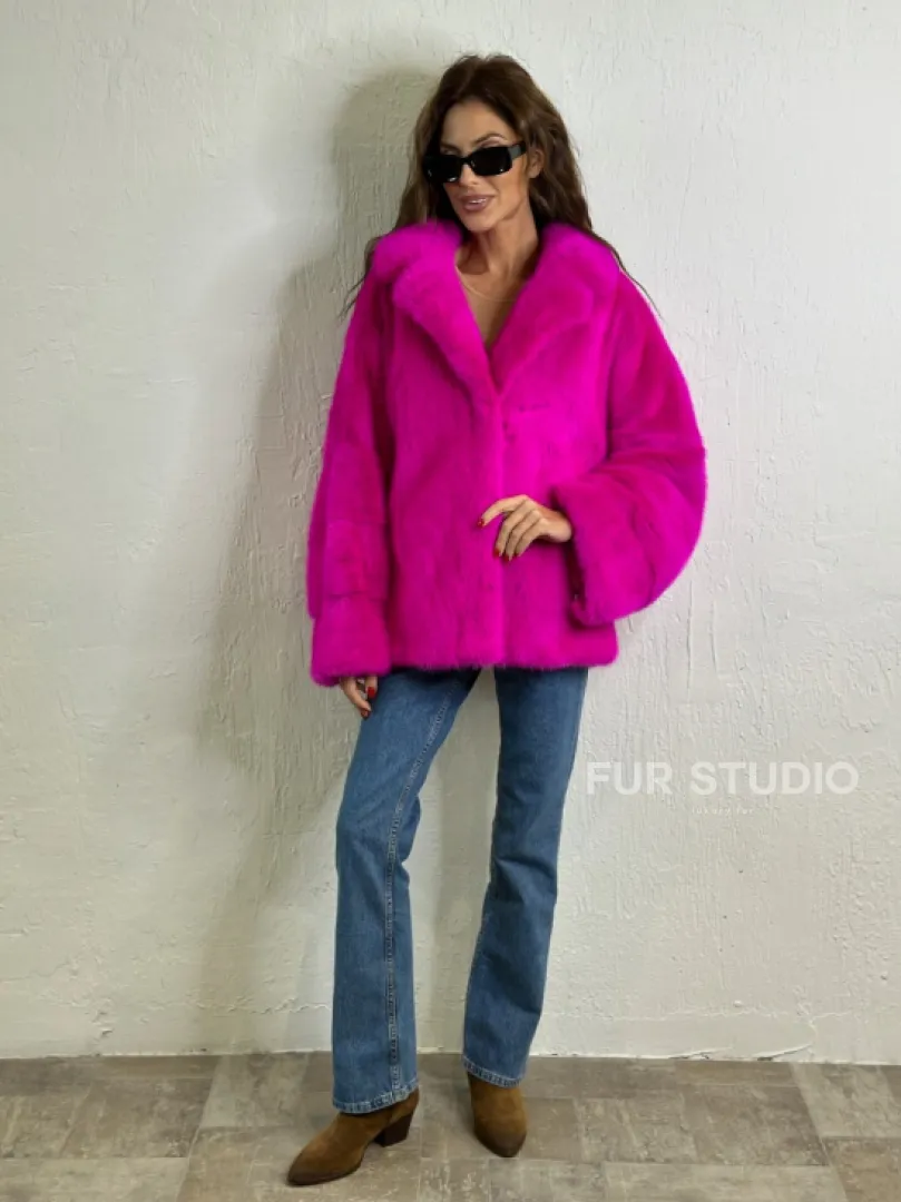 Короткая автоледи мех NAFA английский воротник - фуксия