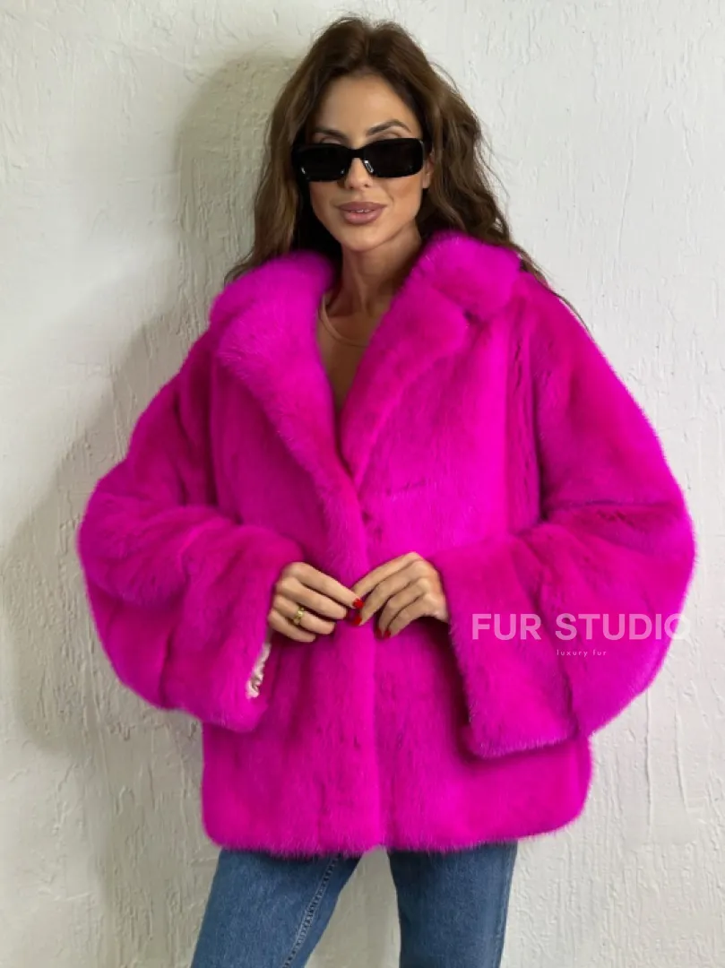 Короткая автоледи мех NAFA английский воротник - фуксия