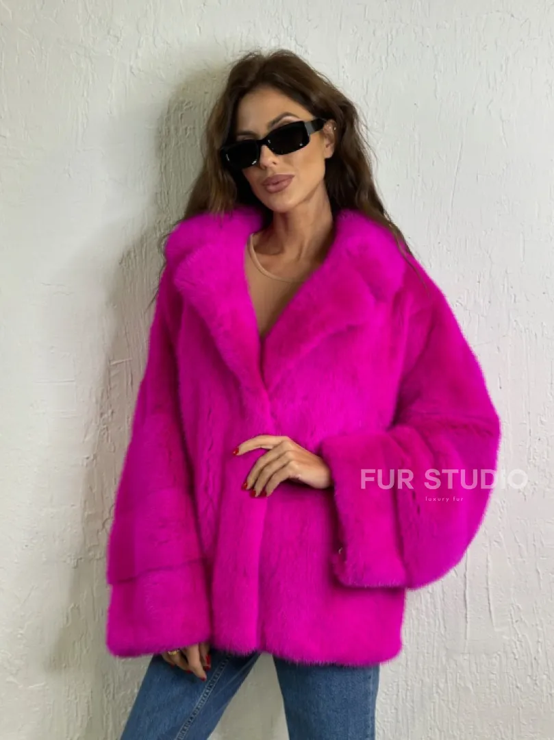 Короткая автоледи мех NAFA английский воротник - фуксия
