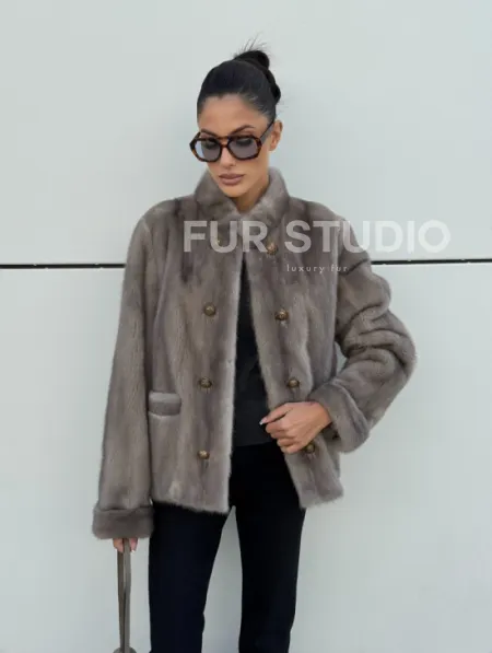 Жакет норковый в цвете сапфир - фото 6