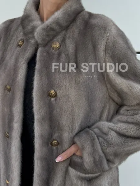 Жакет норковый в цвете сапфир - фото 1