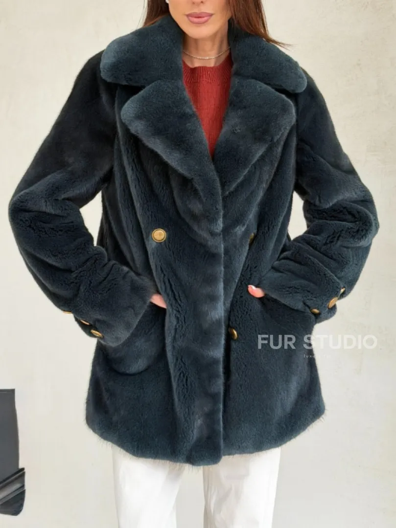 Норковый жакет английский воротник - черный изумруд