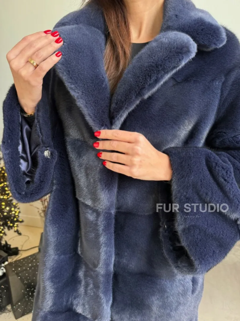 Норка KOPENHAGEN FUR английский воротник поперечка - цвет синий