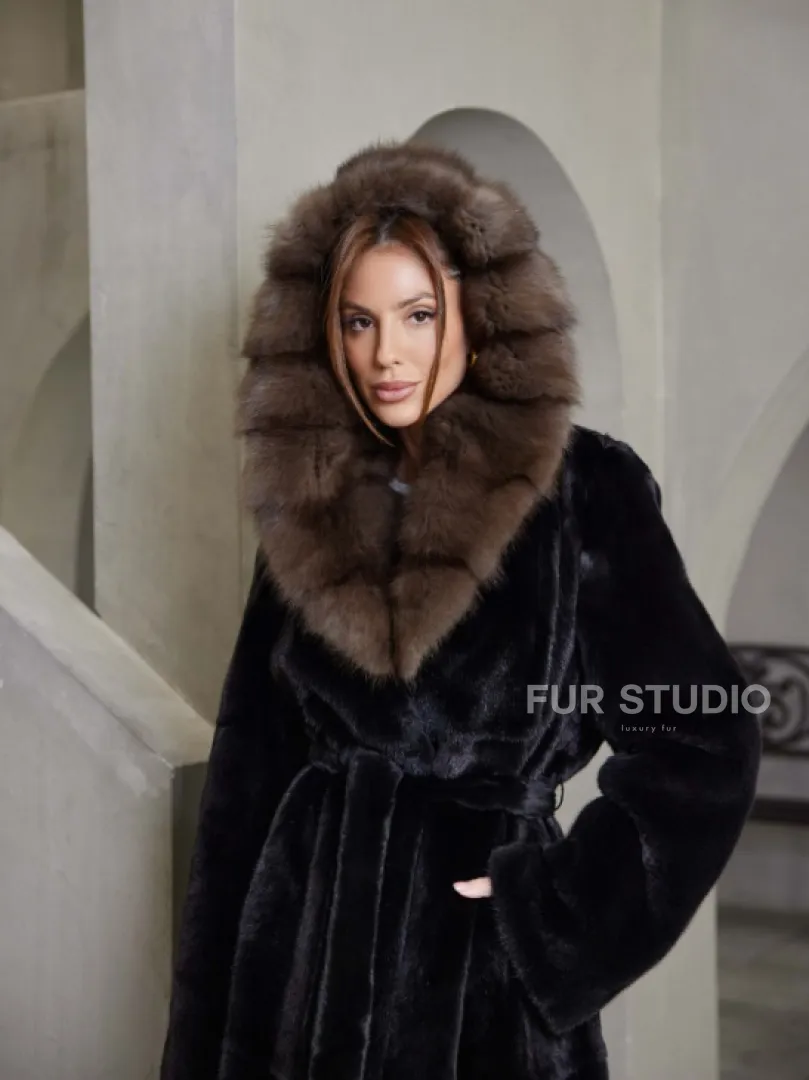 Норка BLACKGLAMA пластины капюшон куница