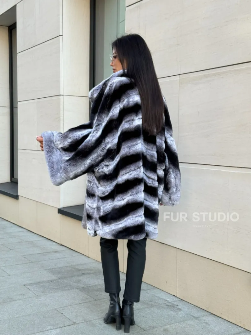 Шуба из кролика рекс стойка воротник - цвет шиншилла