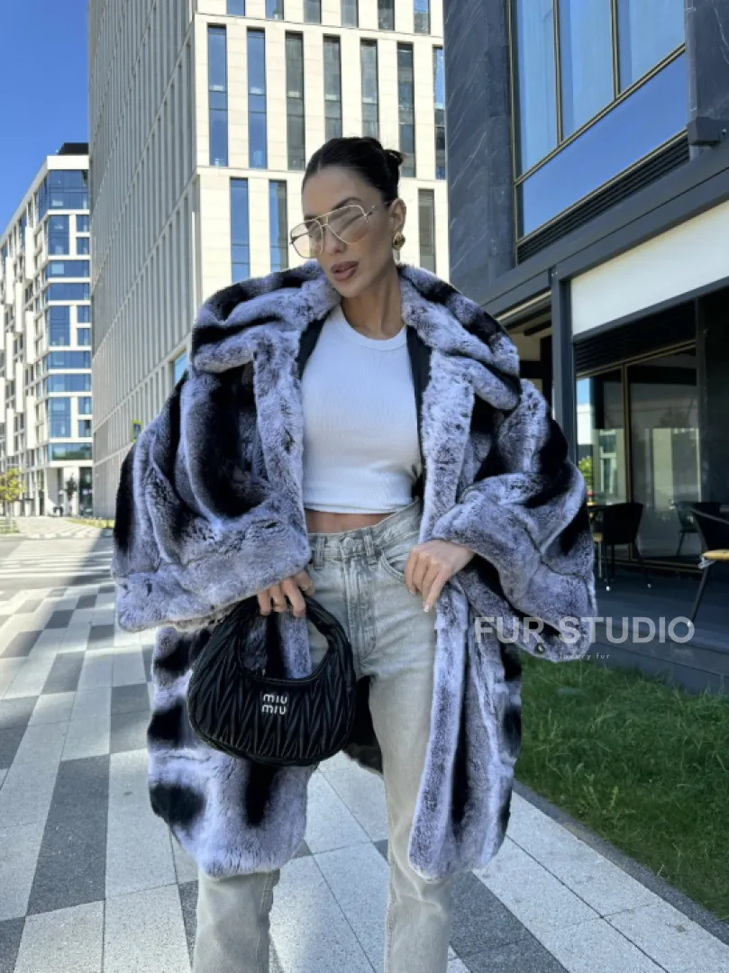 Шуба из кролика рекса - цвет шиншилла