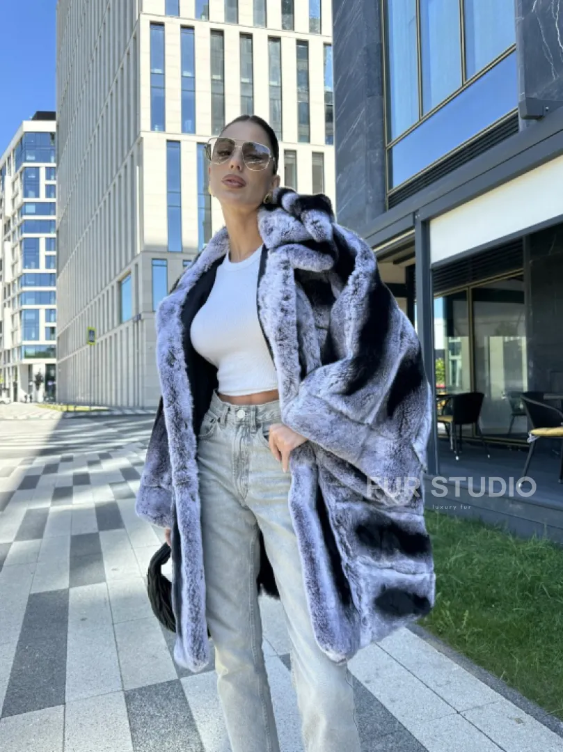 Шуба из кролика рекса - цвет шиншилла