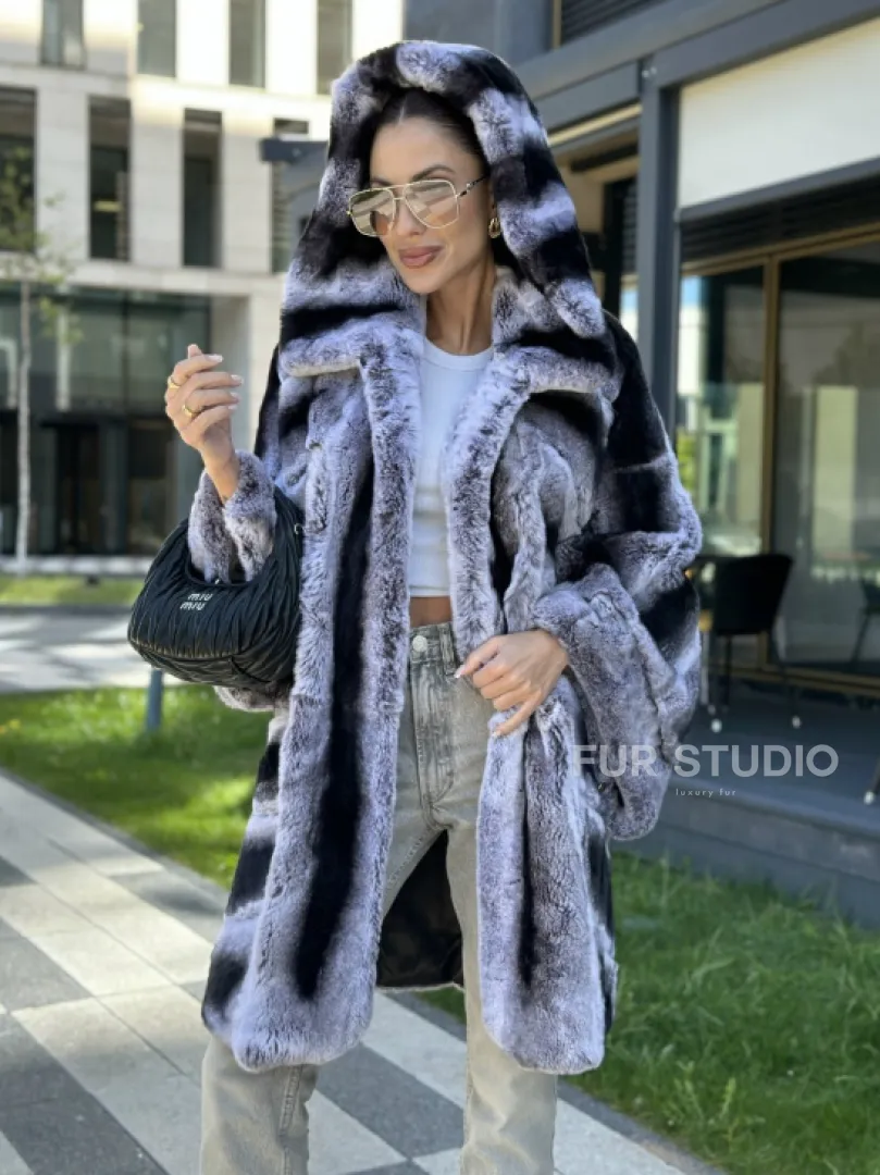 Шуба из кролика рекса - цвет шиншилла