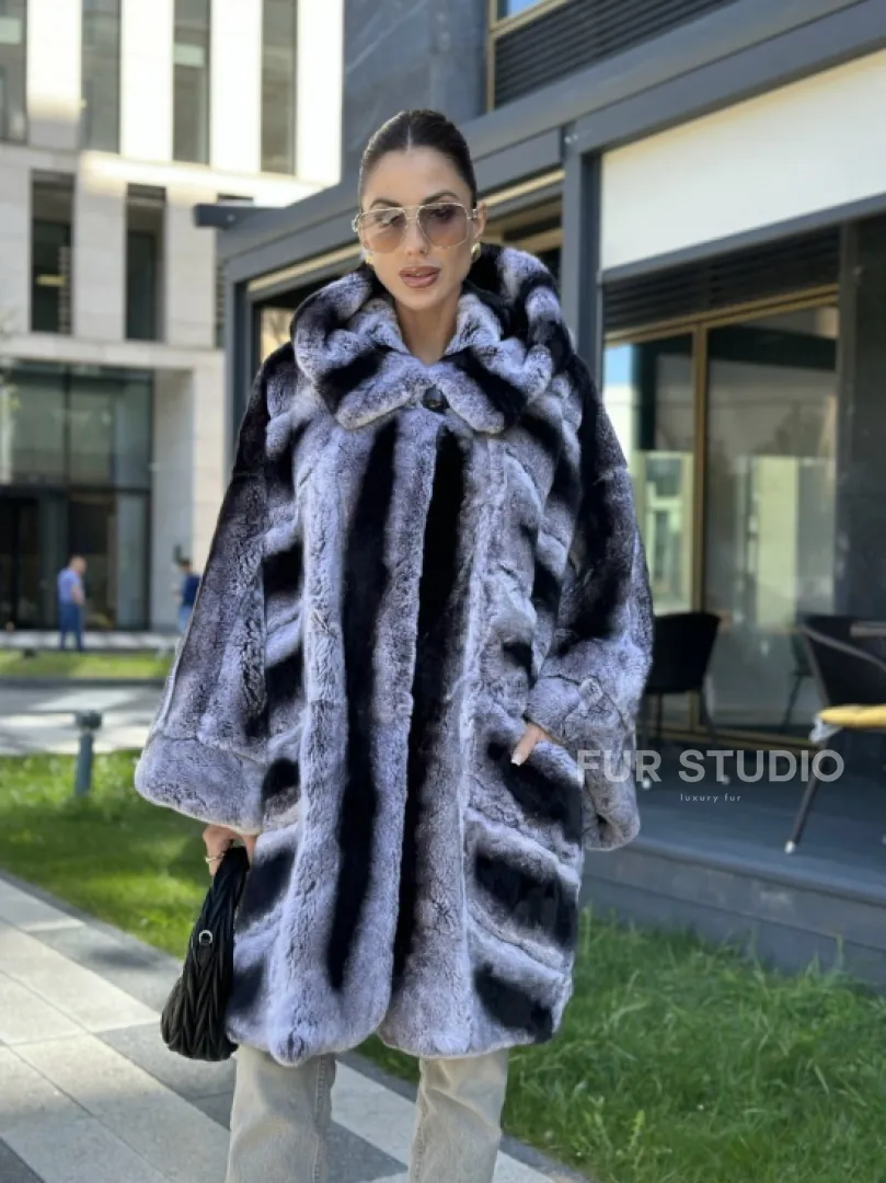 Шуба из кролика рекса - цвет шиншилла