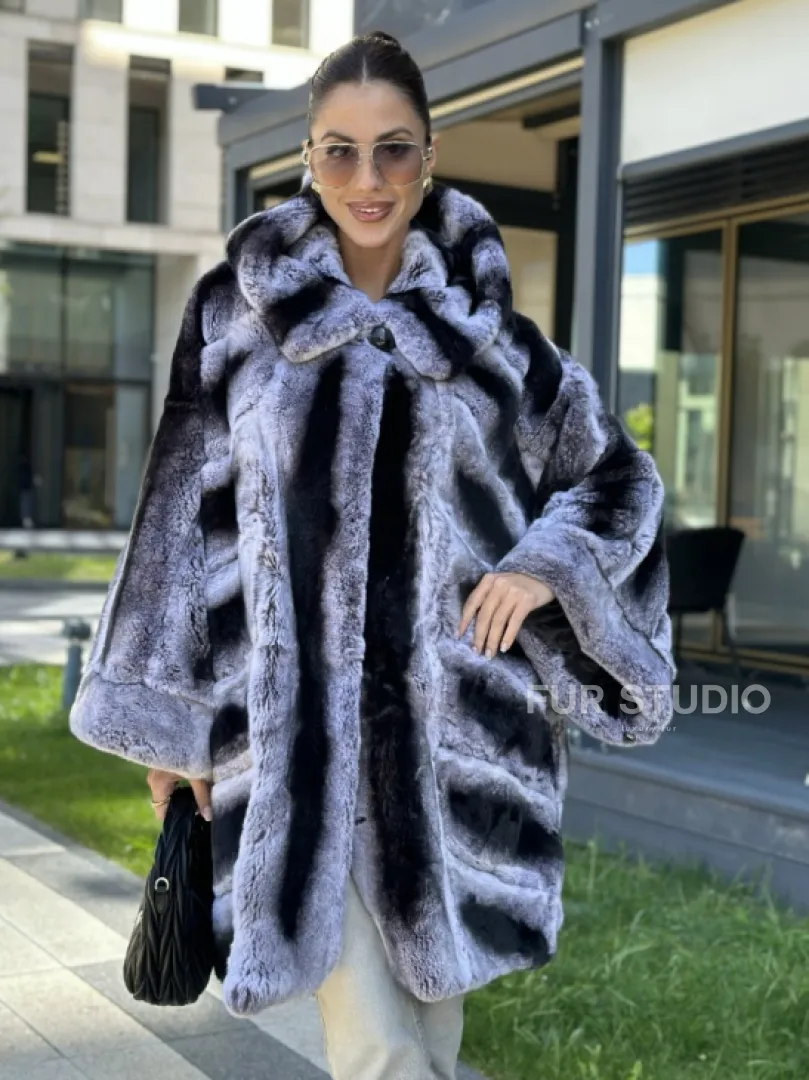 Шуба из кролика рекса - цвет шиншилла