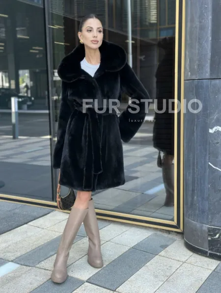 Шуба норковая с капюшоном, мех BLACKGLAMA - фото 8