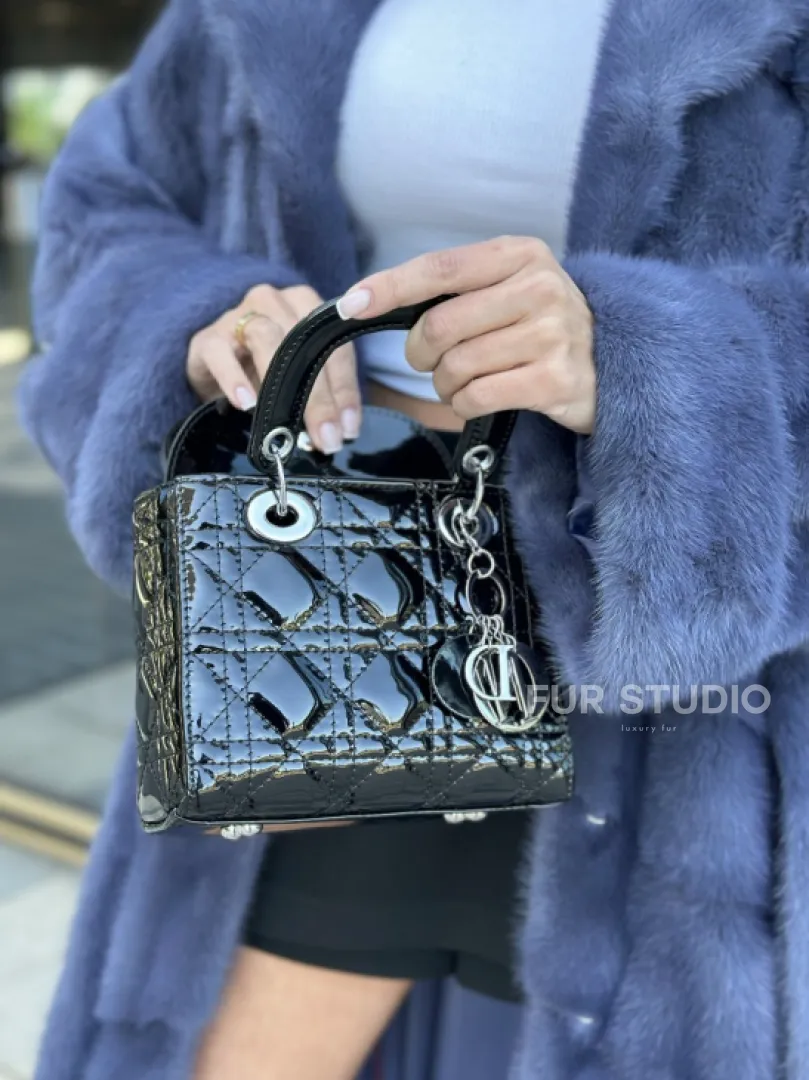 Норковая шуба с английским воротником - цвет джинс