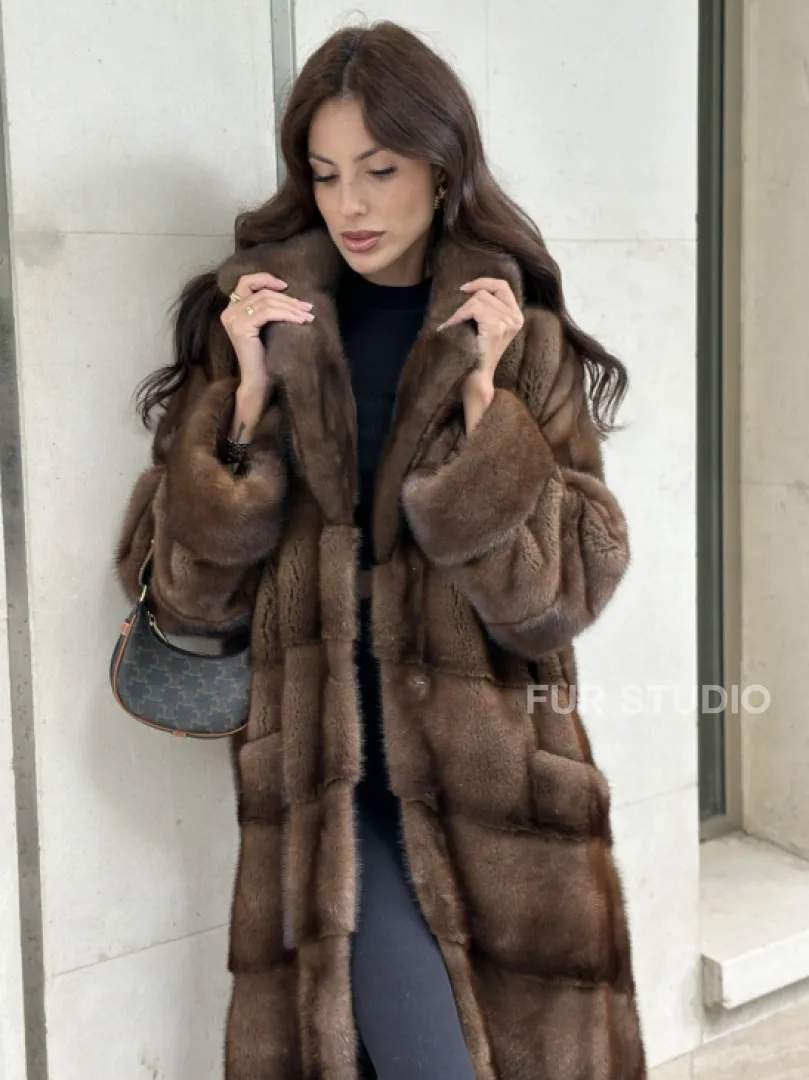 Норковая шуба NAFA соболиного натурального цвета