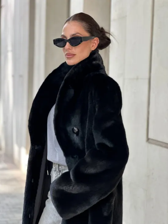 Черная шуба пальто из меха норки Saga furs