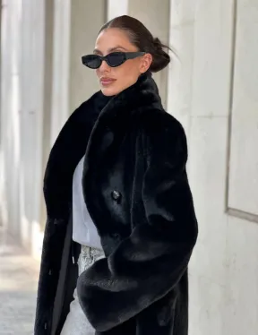 Черная шуба пальто из меха норки Saga furs