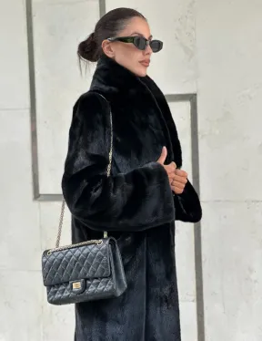 Черная шуба пальто из меха норки Saga furs