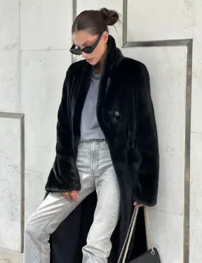 Черная шуба пальто из меха норки Saga furs