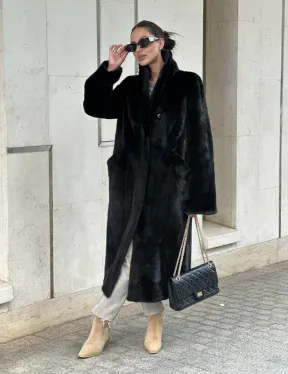 Черная шуба пальто из меха норки Saga furs