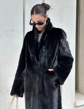 Черная шуба пальто из меха норки Saga furs