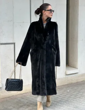 Черная шуба пальто из меха норки Saga furs