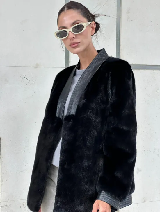 Шуба - жакет из меха норки с отделкой из кожи