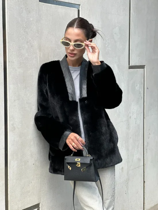 Шуба - жакет из меха норки с отделкой из кожи