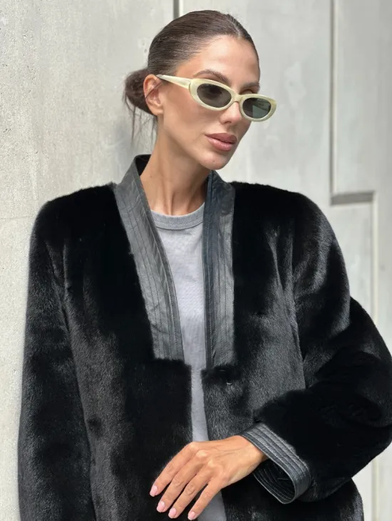 Шуба - жакет из меха норки с отделкой из кожи