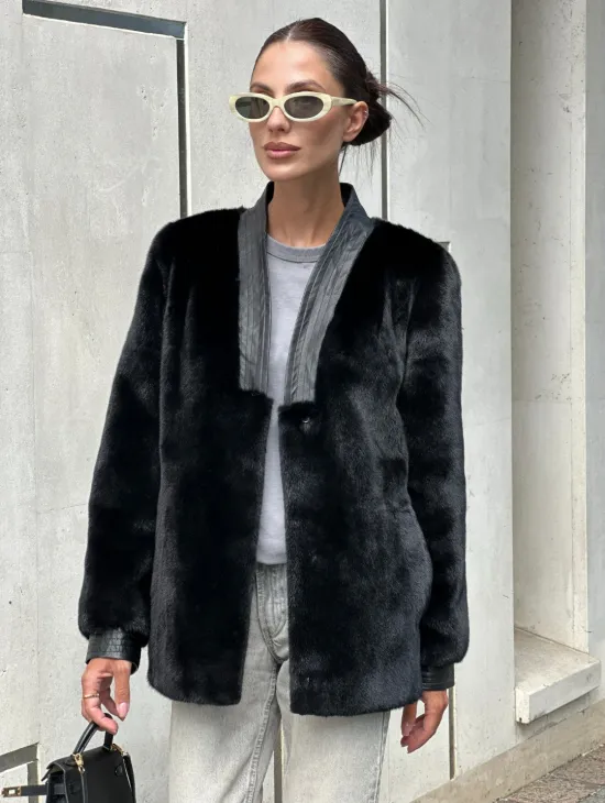 Шуба - жакет из меха норки с отделкой из кожи