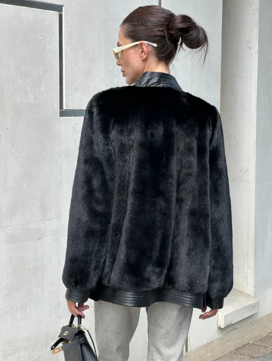 Шуба - жакет из меха норки с отделкой из кожи