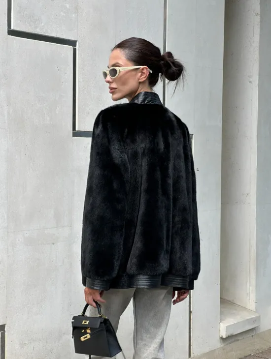 Шуба - жакет из меха норки с отделкой из кожи