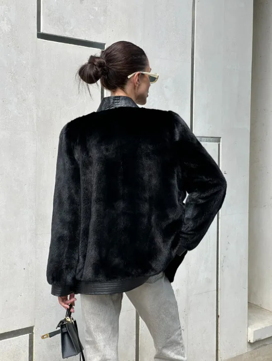 Шуба - жакет из меха норки с отделкой из кожи