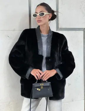 Шуба - жакет из меха норки с отделкой из кожи