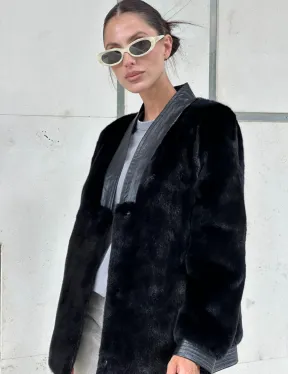 Шуба - жакет из меха норки с отделкой из кожи