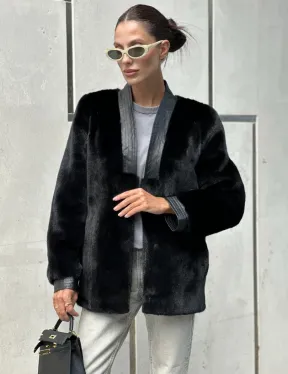 Шуба - жакет из меха норки с отделкой из кожи