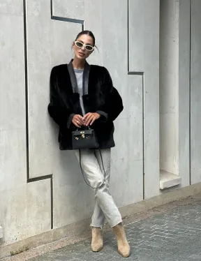 Шуба - жакет из меха норки с отделкой из кожи