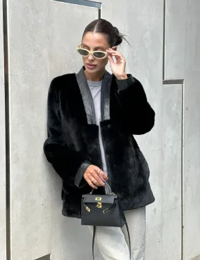 Шуба - жакет из меха норки с отделкой из кожи