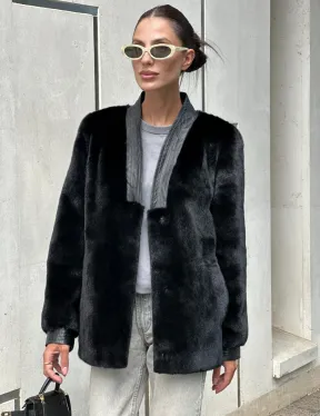 Шуба - жакет из меха норки с отделкой из кожи