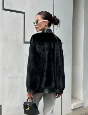 Шуба - жакет из меха норки с отделкой из кожи