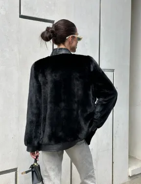 Шуба - жакет из меха норки с отделкой из кожи