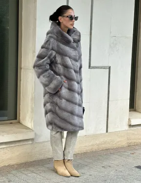 Норковая шуба с капюшоном - цвет PLATINUM (СЕРЫЙ)