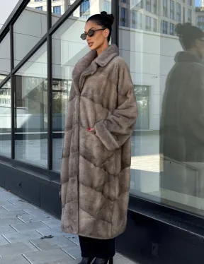 Шуба из меха норки в стиле «Oversize» - цвет сильвер