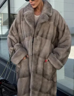 Шуба из меха норки в стиле «Oversize» - цвет сильвер