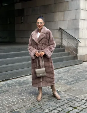 Шуба из меха норки с английским воротником - цвет пыльная роза