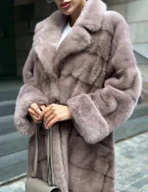 Шуба из меха норки с английским воротником - цвет пыльная роза