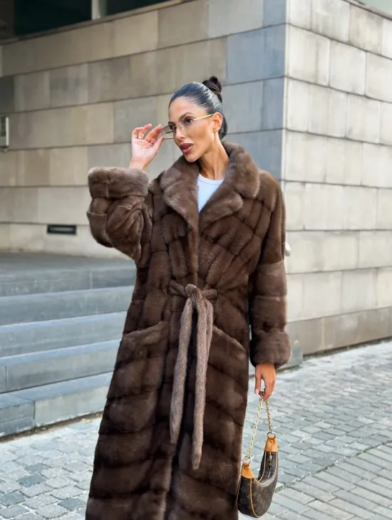 Шуба норковая английский воротник - цвет соболь